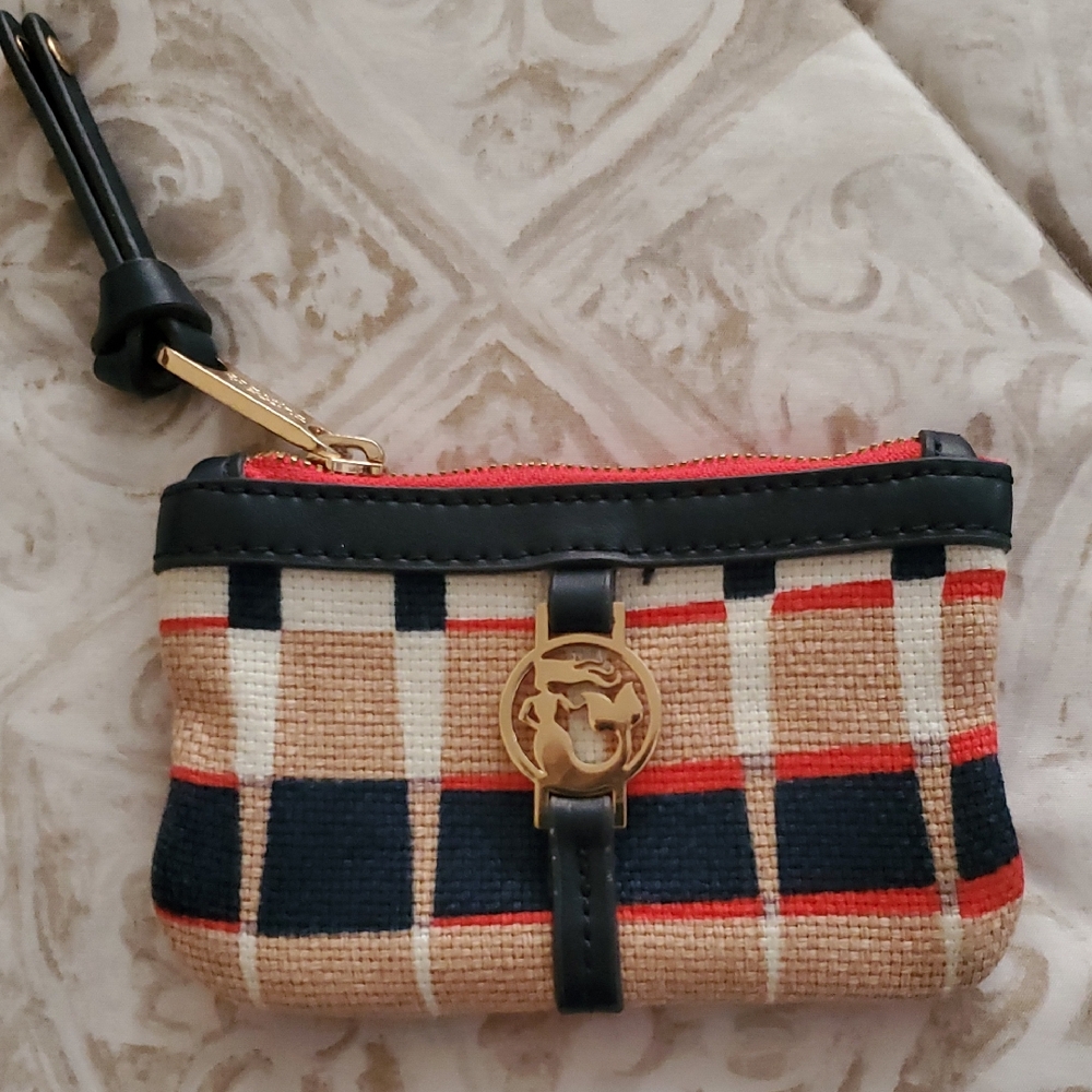 SPARTINA 449 Stylish Quarterdeck Keychain Pouch Tan, Navy And Red.